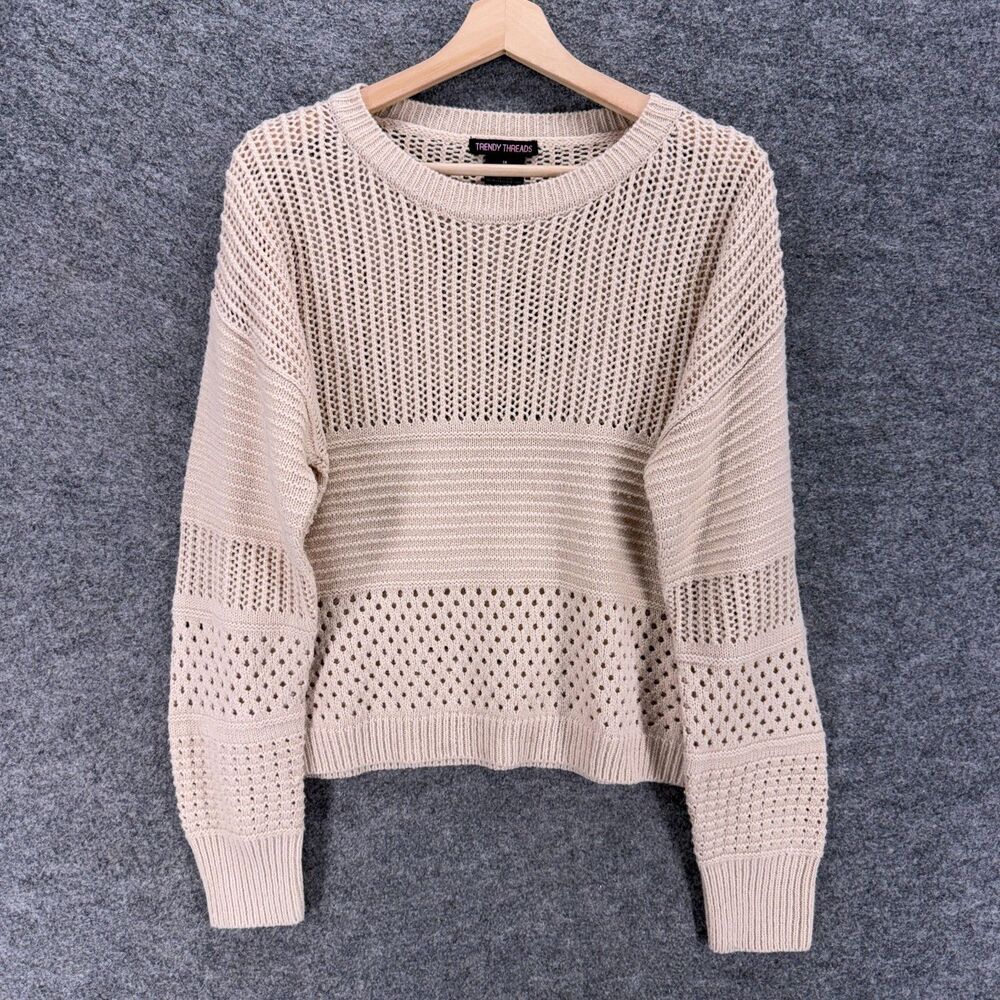 Trendy Threads Sweater Pullover Women 1X Plus Beige Knit Long Sleeve Cotton